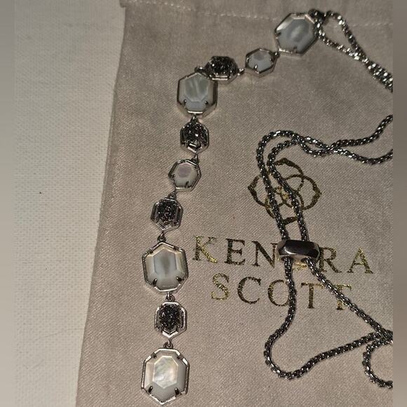 Kendra Scott Custom Adjustable Necklace Silver Black Drusy Clear Slate Pearl - Picture 5 of 8